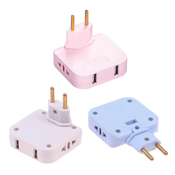 3 i 1 EU-forlengelsesplugg med USB for mobiltelefon Pink