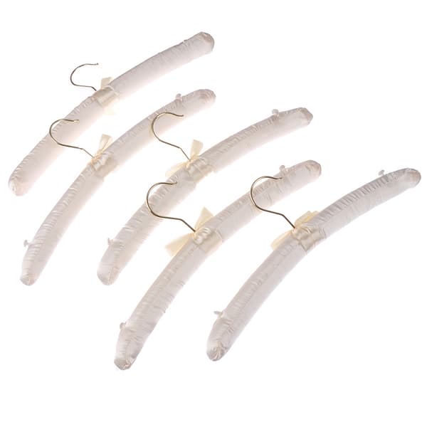 5 Stk 38cm Hvit satengpolstret Topphengere Klesfrakk Brude White
