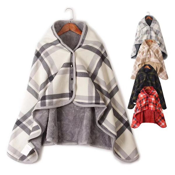 Bærbart plaid fleece tæppe Vintervarme kaster tykke tæppe Gray