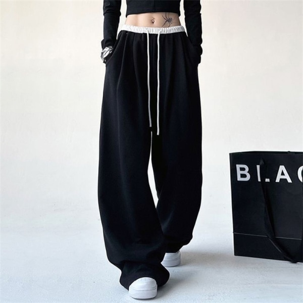 Svarte joggebukser for kvinner Casual Baggy-bukser med brede ben Gray M