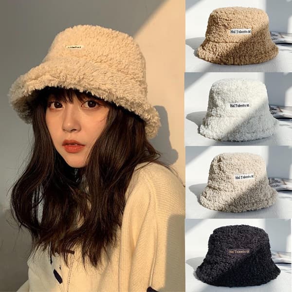 Lammeuld Bøttehat Vinter Varme Hatte Lady Flat Top Cap Blue