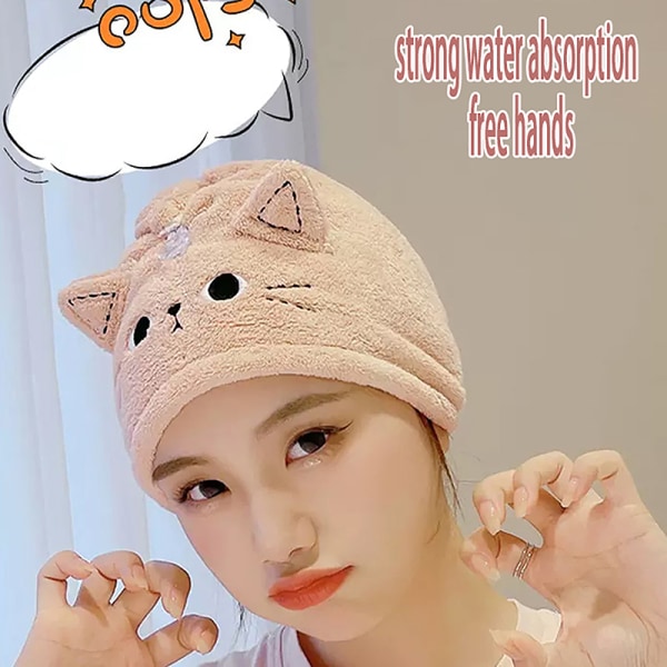 Cat Coral Fleece Hiusten nopeasti kuivuva cap Gray