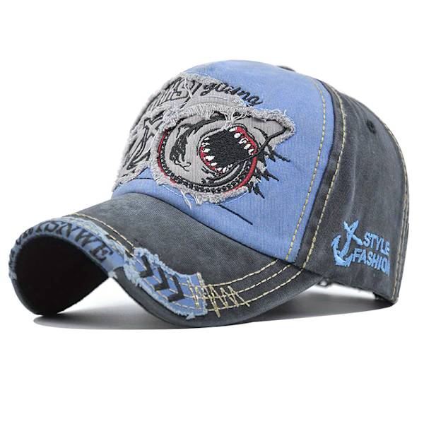 Shark Color Block Vintage Pesty Cotton Baseball Cap grey