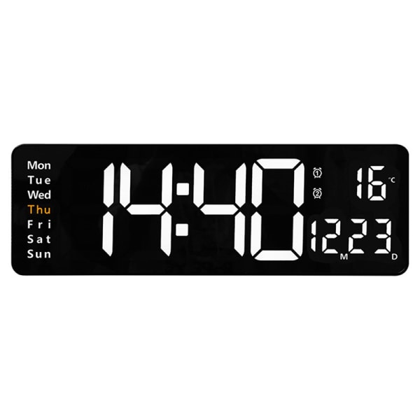 LED Digital Väggklocka Elektronisk Väggdatum Väggmonterad White 16 in