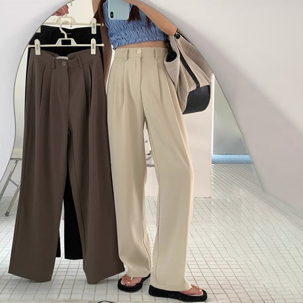 Sportsbukser med høy midje Uformelle gulvlange dressbukser med vidde ben Brown 2XL