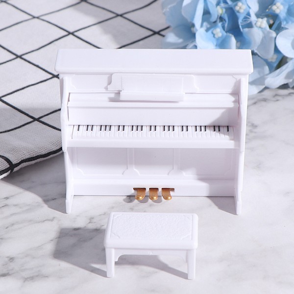 1:12 Dukkehus Miniature hvidt klaver med musiktaburet Dukker Hou White