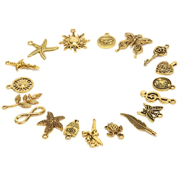100 stk/sett Alloy Mix Starfish Tortoise Charms Anheng smykker Gold