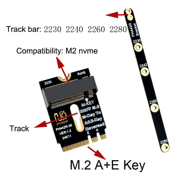 M.2 A+E til NVME SSD Adapter M2 WIFI Interface A/E Nøgle til M Nøgle Onesize