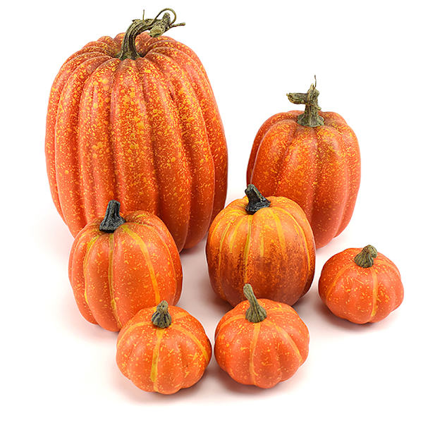 7-osainen keinotekoisten kurpitsamallien setti Halloween-koristeluun B