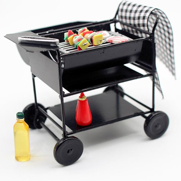 Dukkehus Miniature Sort BBQ Grill Model Køkkenlegetøj