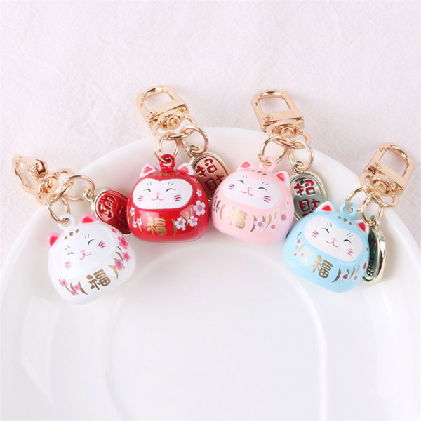 Cartoon e Lucky Cat Nøkkelringer Car Bag Decor Bell Pendent blue