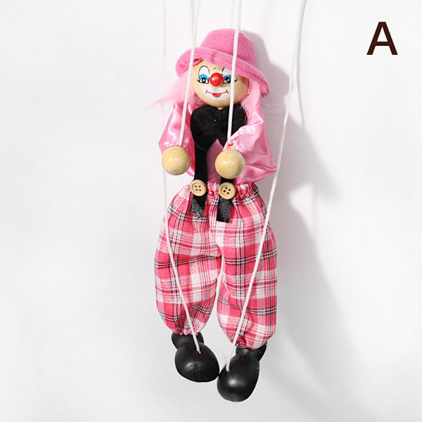 Fargerik Pull String Puppet Clown Wooden Marionette Red