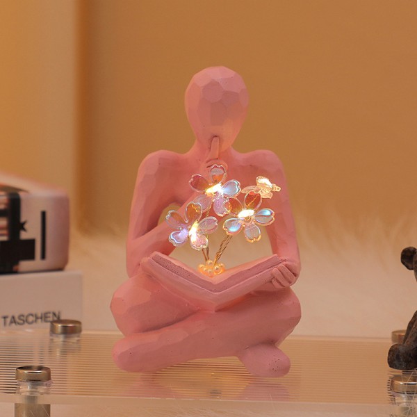 Tænker Statue Lys Tulipanbog Skulptur Natlampe A