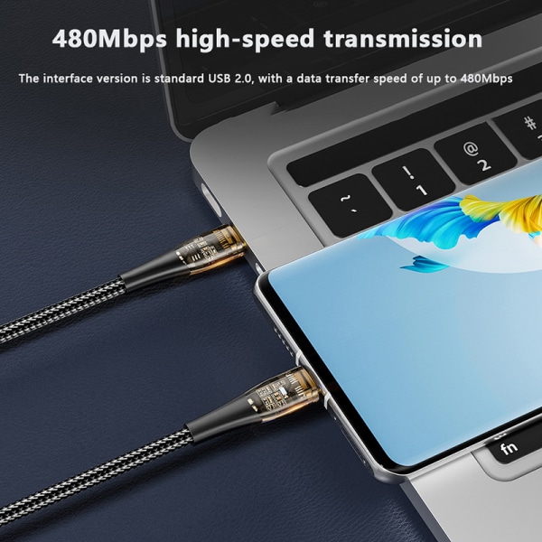 120W Transparent Type-C-kabel Snabbladdning USB-C-kabel B-1m