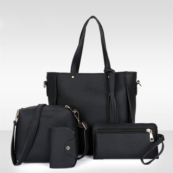 4 kpl set, naisten PU-nahkainen olkalaukku, neliosainen black
