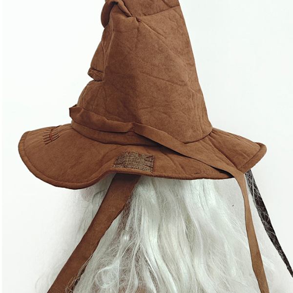 Hatt för häxa och trollkarl, sorteringshatt i läder, Halloween-hatt Brown