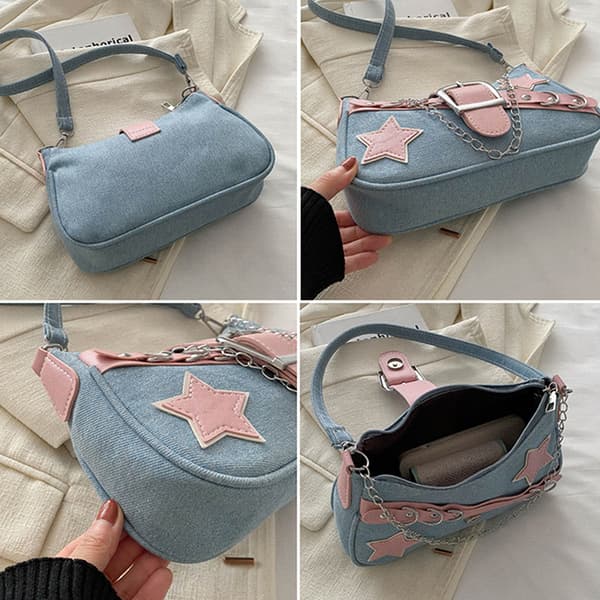 Damehåndvesker Stars Pattern Kul underarmsveske Light blue