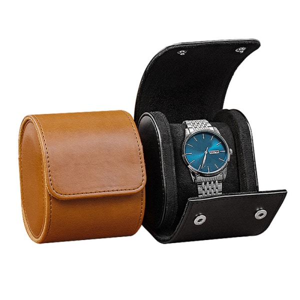 Retro Single Watch Bag Lær Watch Oppbevaringsboks Brown snap-fastener