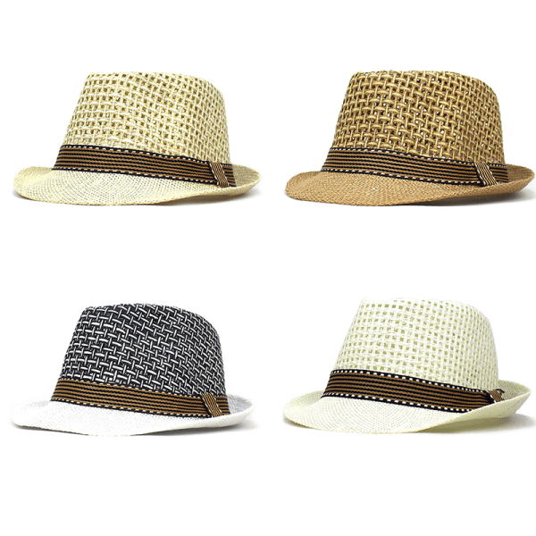 Mænd Strandsolhatte Sommer Cowboy Fedora Retro Jazzhat Beige