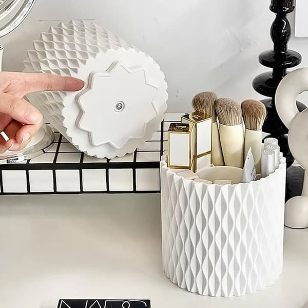 Roterande Sminkborsthållare Förvaringslåda Organizer Skrivbord Make White