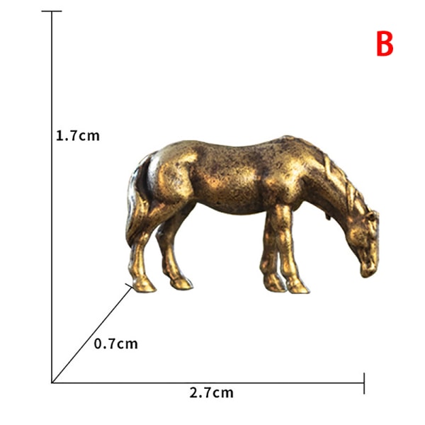 Antika mässing massiv lång svans hästfigurer miniatyrer B