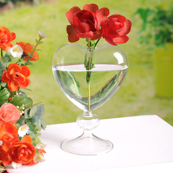 Glass Flower er Heart Glass Vase Stående Home Decoration