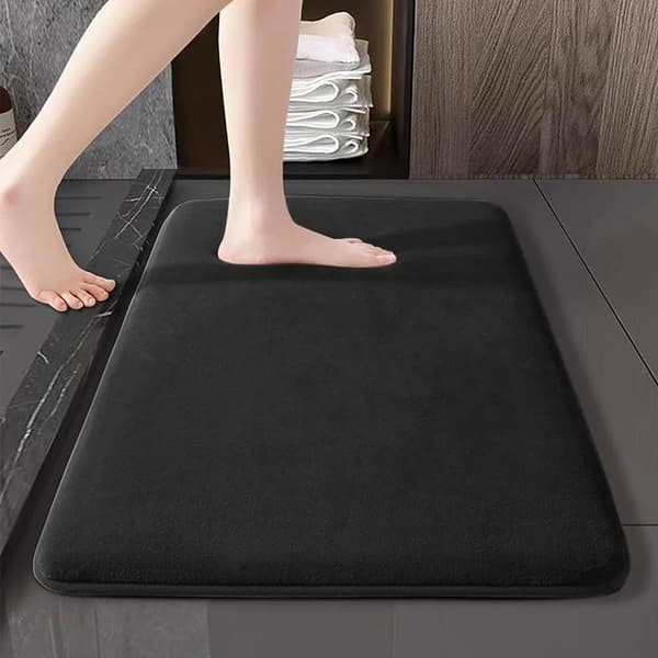 Memory Foam Badetæppe Anti-slip Badeværelsesmåtte Gulvmåtte Black