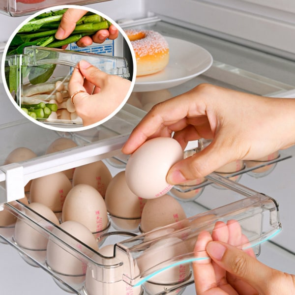 Køkken Frugt Opbevaringsboks Plast Klar Køleskab Organizer egg box With bracket