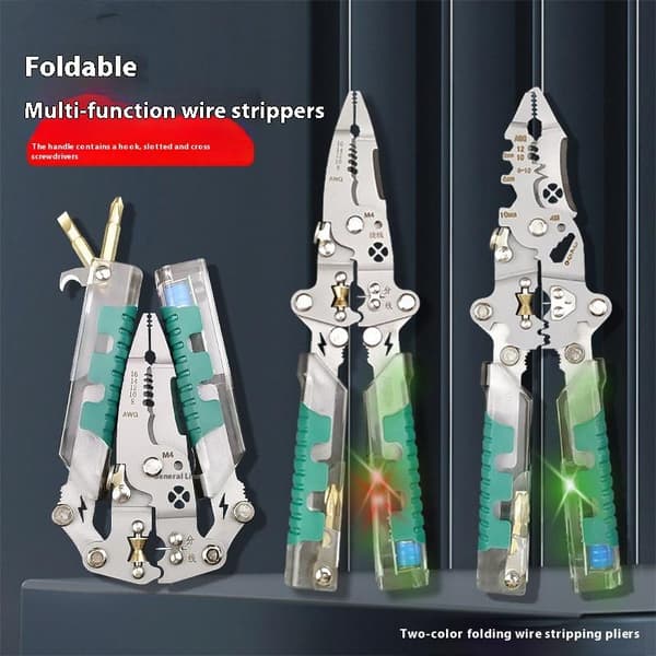 Multifunktionel Kabelstripper med Elektrisk Testpen Foldbar B