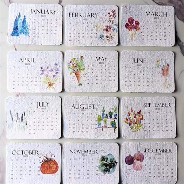 Biologiskt nedbrytbar spirande papperskalender 2025 White