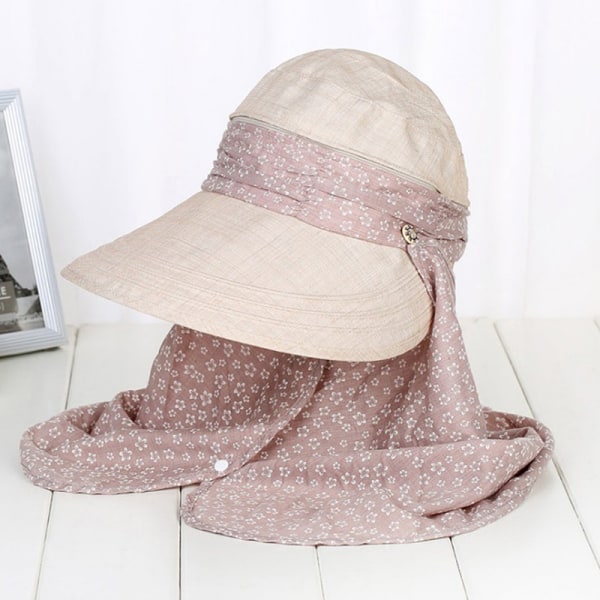 Dame Visir Hat Sammenleggbar Roll Up Wide Rim Cap Beige