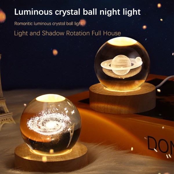 USB LED nattlys Galaxy Crystal Ball bordlampe E