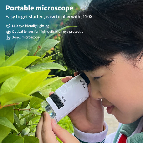 Kids Science Props 60x-120x mini håndholdt mikroskop White