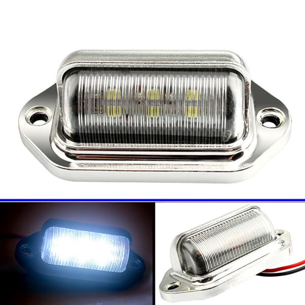 Chrome 6 LED-nummerskilt merkelyslampe for lastebil SUV-tilhenger Silver