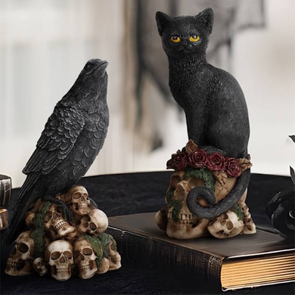 Skeletter dekorative figurer Katte og krager statuer A2