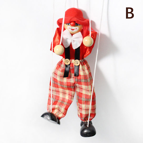 Färgglada dragsnöre marionett Clown trä marionett Red