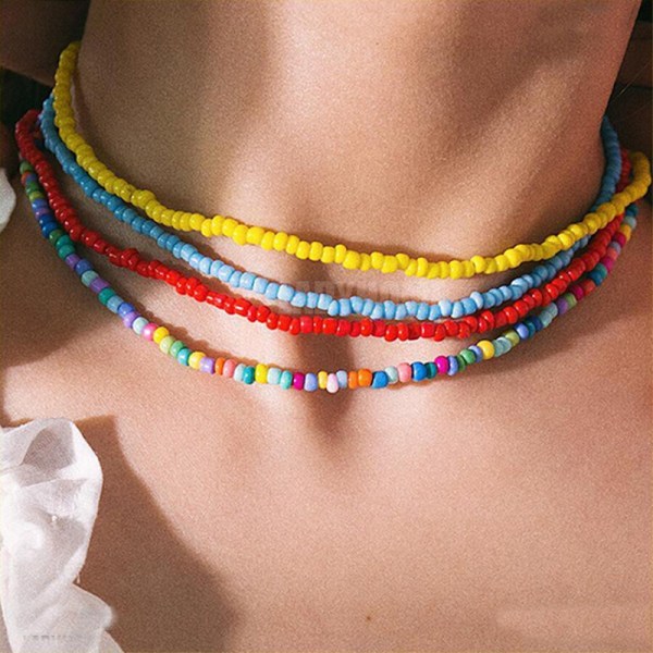 Bohemian Håndlavede Rainbow Beads Choker Halskæde Candy Color Wine red