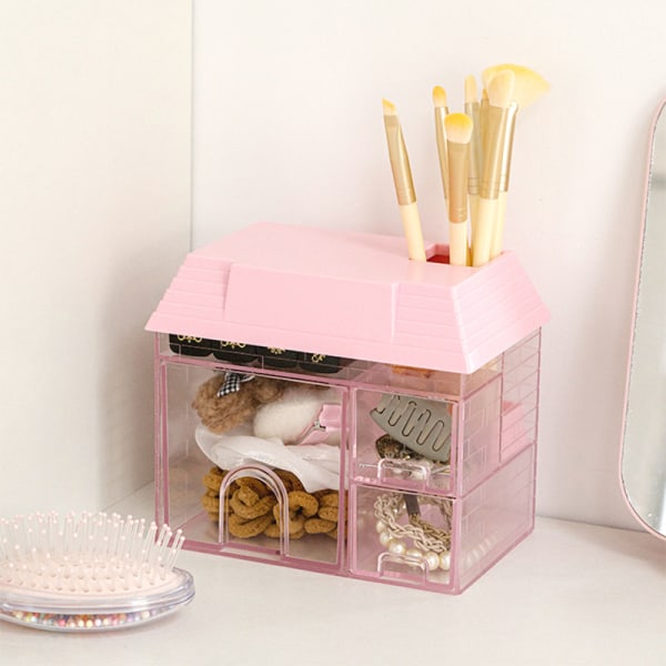 Läpinäkyvä Desktop Storage Box House kynäpidikkeen organizer Coffee