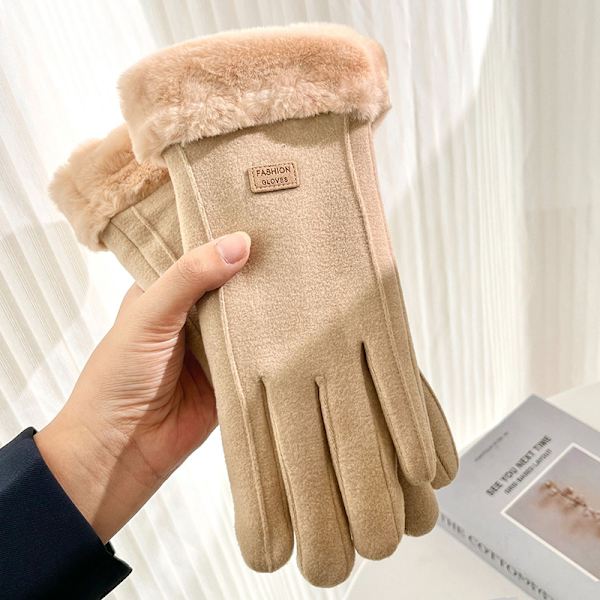 Plys Vinter Kvinder Handsker Fuld Finger Vanter Varme Luffer Beige
