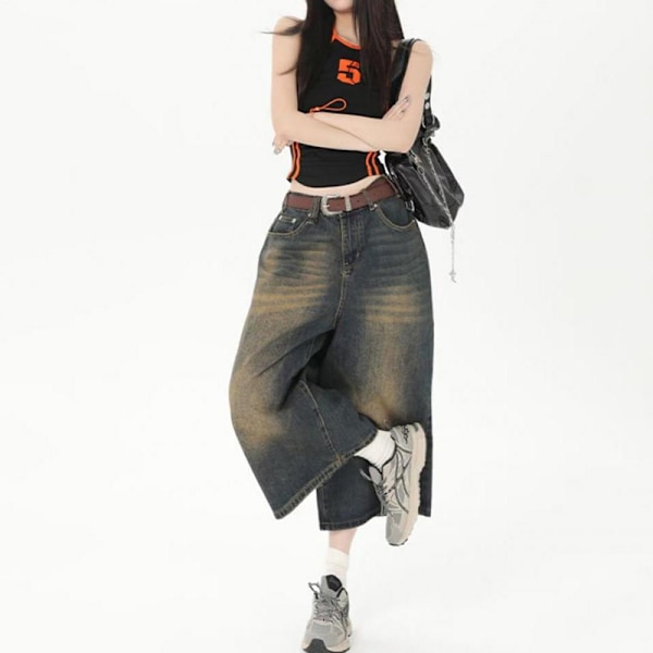 Unisex brede ben, løse knælængde shorts Cropped Barrel Jeans Denim Blue M