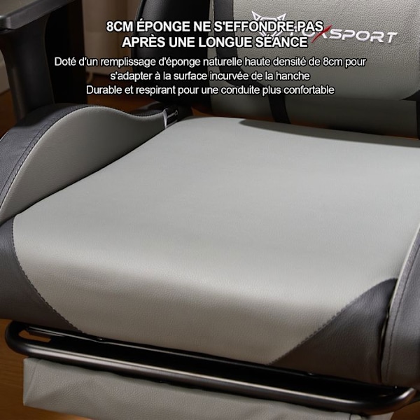 Gamingstol - FOXSPORT - Ergonomisk - Nejsbar 90°-155° - Maxvikt 200KG - Grå Grå