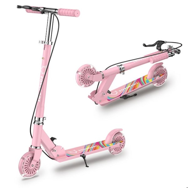 FOXSPORT Scooter-Barn-Fällbar och Höjdjusterbar-Pedalbroms-Maximal belastning 100 kg-Rosa Rosa