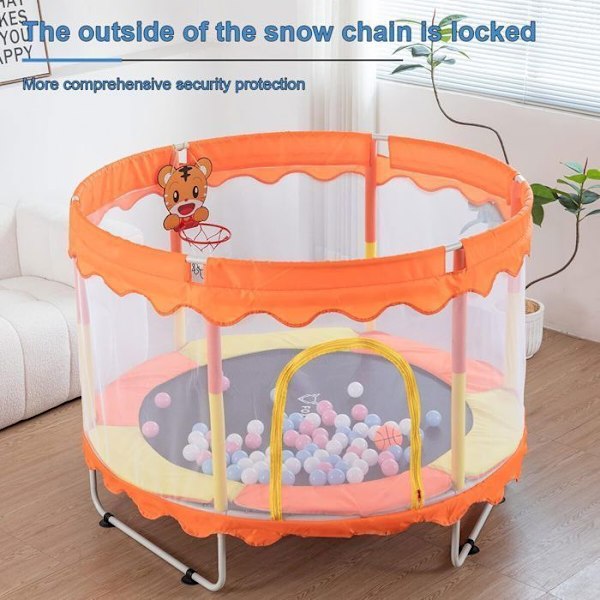 FOXSPORT - Trampoliini lapsille ulko- ja sisätiloihin, suojaverkolla, kuormitus 150KG, 150L x 150L x 110H cm, Oranssi