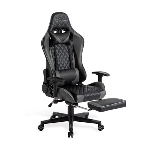 Gamerstol med teleskopiskt fotstöd, ergonomisk gaming-kontorsstol foxsport, justerbar höjd och armstöd - Svart