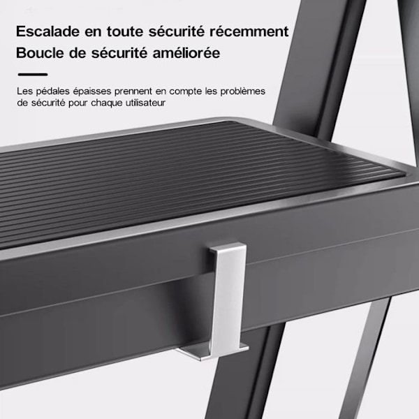 Sju Comfort-Escabeau 5 steg-Fällbar-Optimal stabilitet och säkerhet-Max belastning 150KG-I stål-Svart Röd