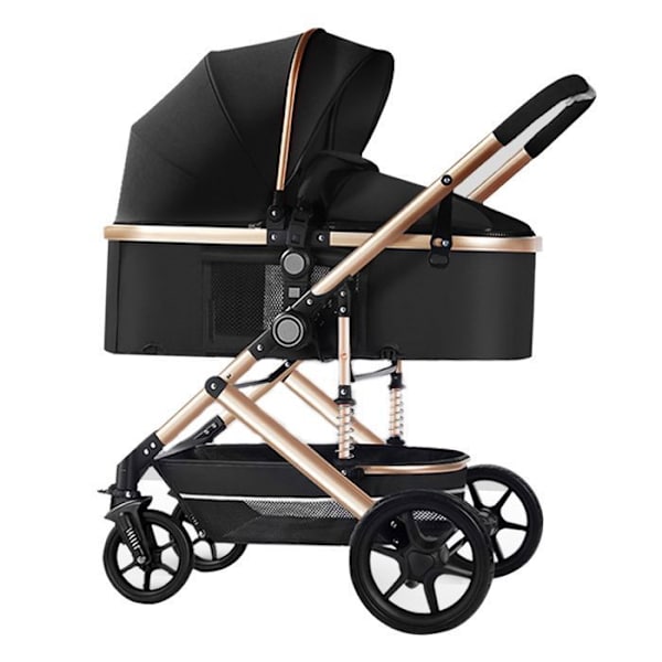 K IKIDO Barnvagn, hopfällbar 2 i 1 - Längd 82 cm, bredd 37 cm - Stora hjul - Klarar 25 kg - SVART Svart