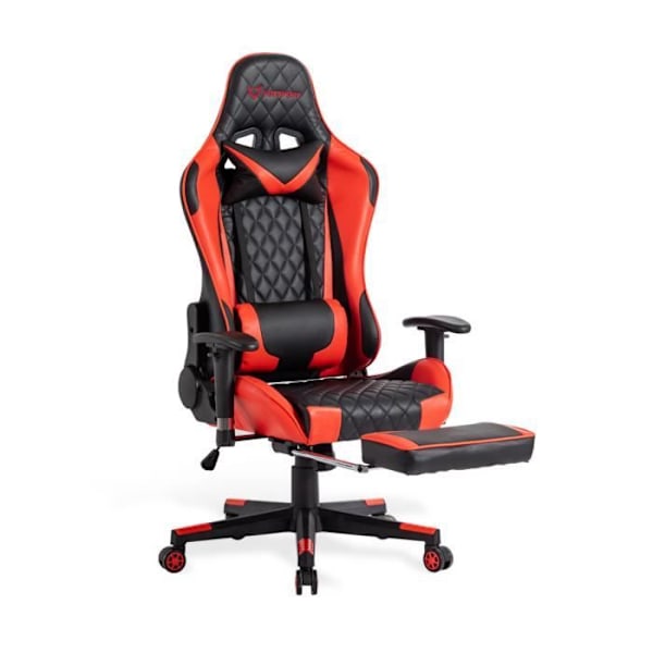 Kontorsstol, gamer-stol, justerbar gaming-stol med fotstöd, nackkudde och lumbarstödkudde - Röd