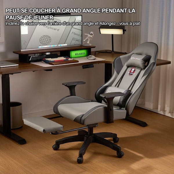 Gamingstol - FOXSPORT - Ergonomisk - Nejsbar 90°-155° - Maxvikt 200KG - Grå Grå
