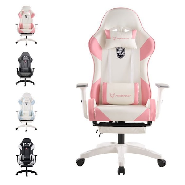 FOXSPORT-Spelstol-ergonomisk-gamingstol-med fotstöd-3d armstöd-Rosen riddare-max belastning 200 kg-rosa Rosa