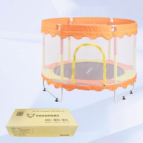 FOXSPORT - Trampoliini lapsille ulko- ja sisätiloihin, suojaverkolla, kuormitus 150KG, 150L x 150L x 110H cm, Oranssi
